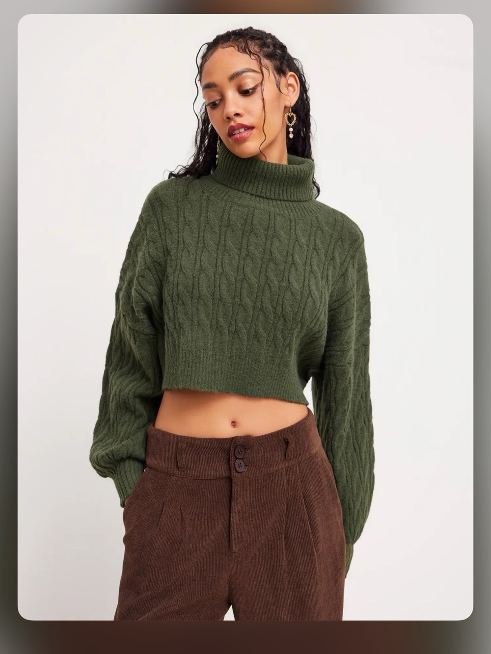 Cider CABLE KNIT TURTLENECK SOLID LONG SLEEVE CROP TOP XS WC1-28 - Picture 2 of 7